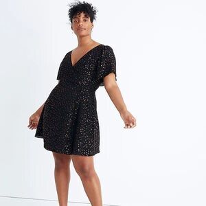 Madewell Black Metallic Dots Cape-Sleeve Mini Dress Sz 4 Party Cocktail